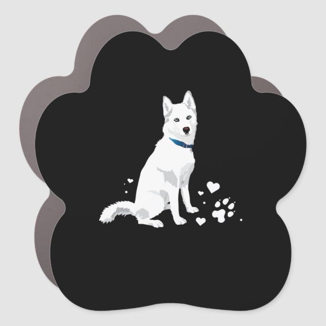 Cute White Siberian Husky - Sweet White Snow Dog Car Magnet (Front)