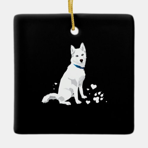 Cute White Siberian Husky _ Sweet White Snow Dog Ceramic Ornament