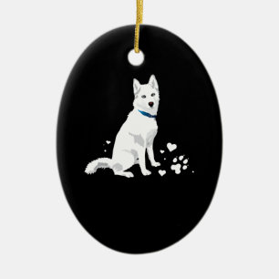 Cute White Siberian Husky - Sweet White Snow Dog Ceramic Ornament