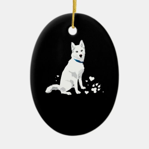 Cute White Siberian Husky _ Sweet White Snow Dog Ceramic Ornament