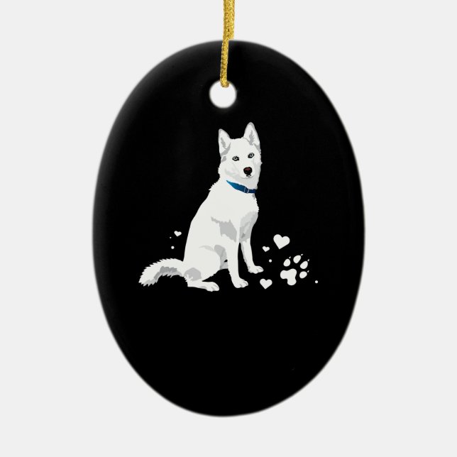 Cute White Siberian Husky - Sweet White Snow Dog Ceramic Ornament (Front)