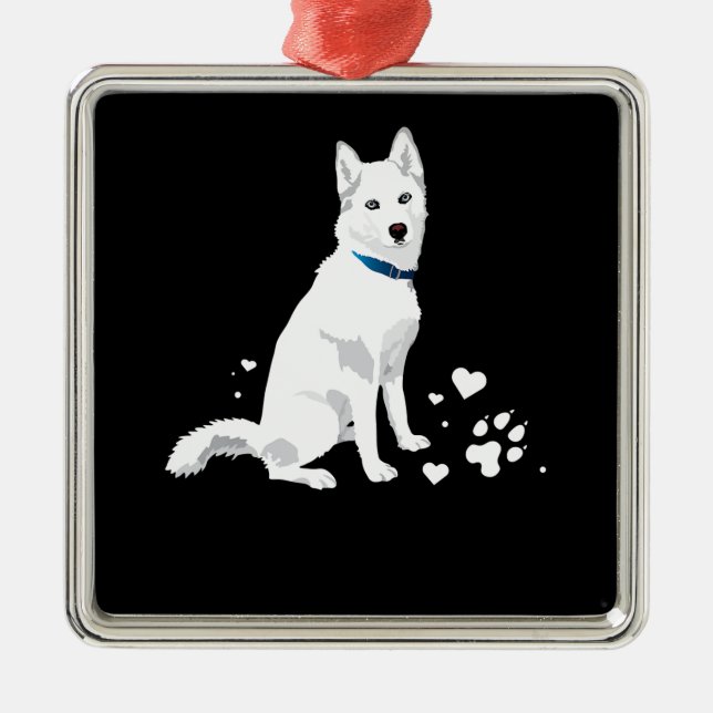 Cute White Siberian Husky - Sweet White Snow Dog Metal Ornament (Front)