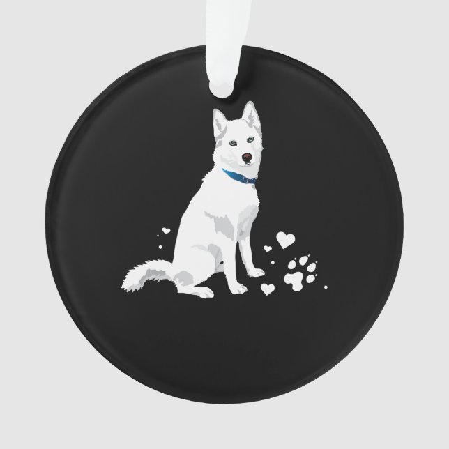 Cute White Siberian Husky - Sweet White Snow Dog Ornament (Front)