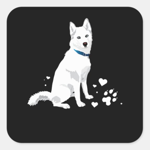 Cute White Siberian Husky _ Sweet White Snow Dog Square Sticker