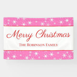Cute White Snowflake Pink Merry Christmas Banner