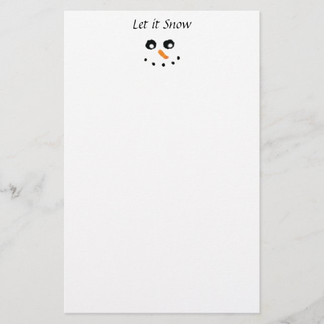 Cute White Snowman Minimal Let it Snow Stationery (Front)