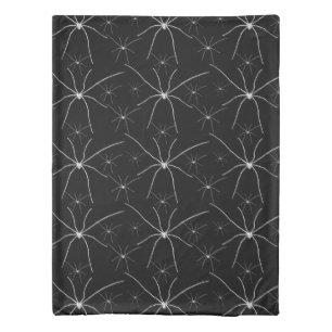 Cute White Spiders Illustration On Black Duvet Cover