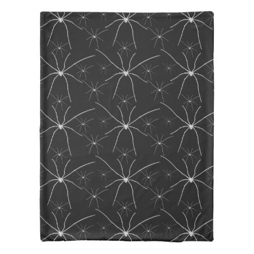 Cute White Spiders Illustration On Black Duvet Cover