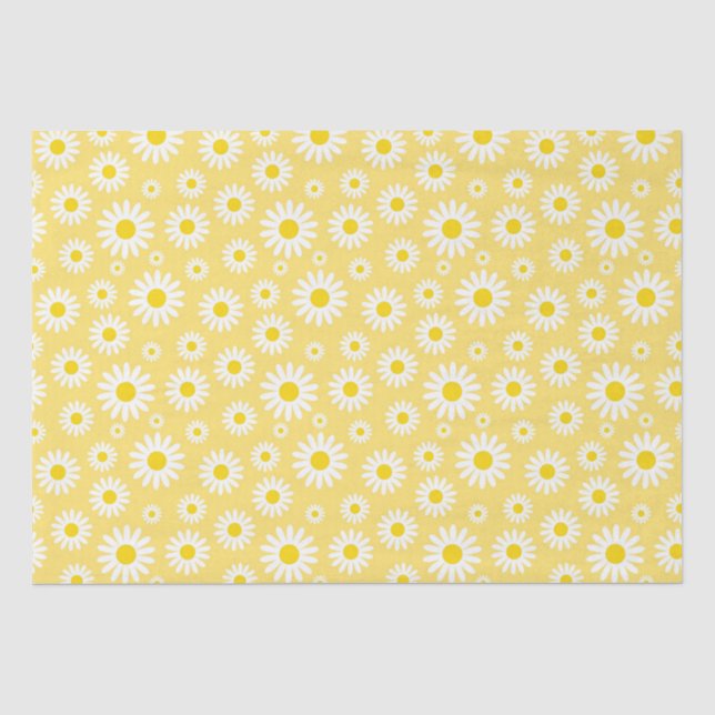Cute White Spring Daisies on Yellow Tissue Paper (Front)