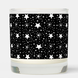 Cute white stars minimal pattern on black scented candle