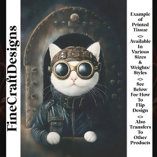 Cute White Steampunk Dieselpunk Cat AQ9 Decoupage Tissue Paper