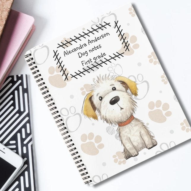 Cute White Storybook Puppy on Paws Background  Notebook (Creator Uploaded)
