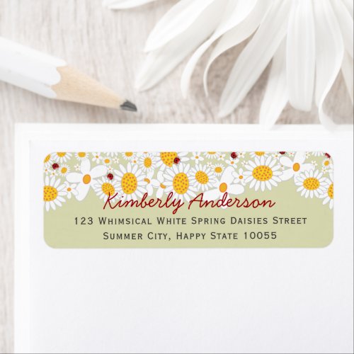 Cute White Summer Daisies Birthday Return Address Label