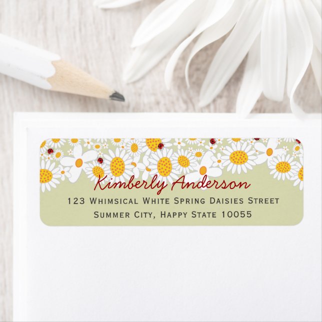 Cute White Summer Daisies Birthday Return Address Label (Insitu)