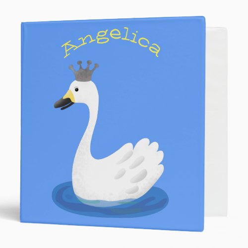 Cute white swan with crown cartoon 3 ring binder