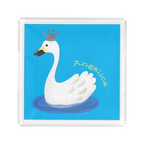 Cute white swan with crown cartoon acrylic tray