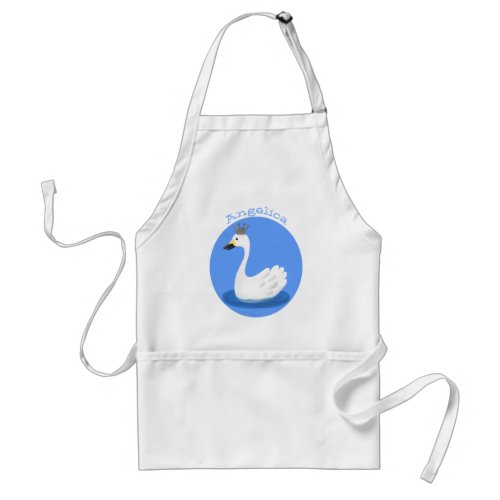 Cute white swan with crown cartoon adult apron