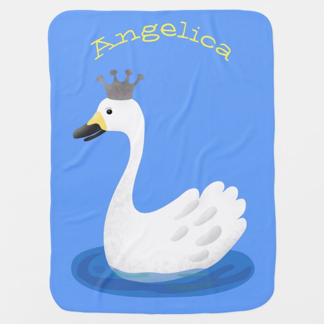 Cute white swan with crown cartoon baby blanket (Front)