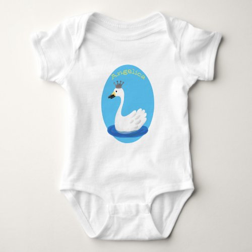 Cute white swan with crown cartoon baby bodysuit