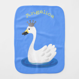 Cute white swan with crown cartoon baby burp cloth
