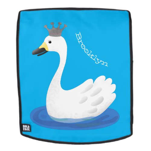 Cute white swan with crown cartoon backpack