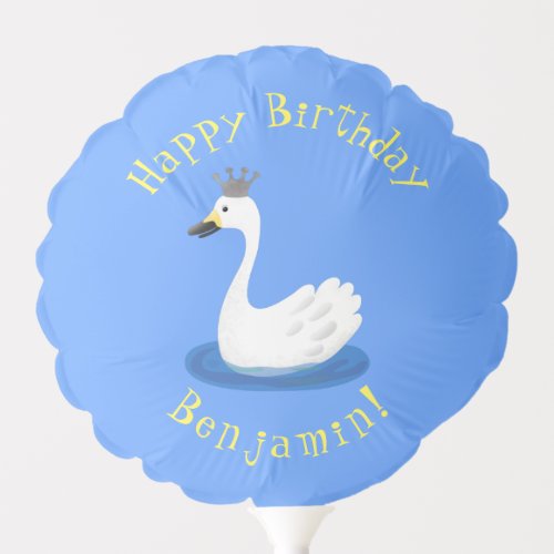 Cute white swan with crown cartoon balloon