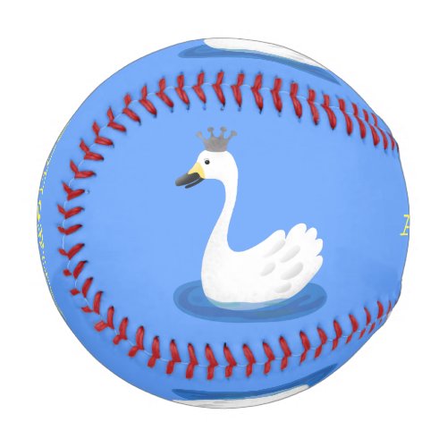 Cute white swan with crown cartoon baseball