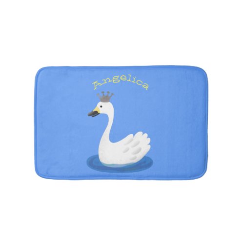 Cute white swan with crown cartoon bath mat