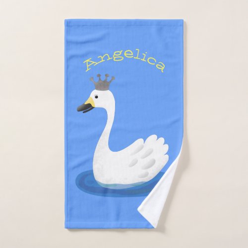 Cute white swan with crown cartoon bath towel set