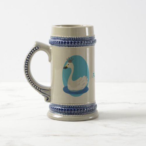 Cute white swan with crown cartoon beer stein