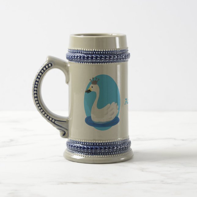 Cute white swan with crown cartoon beer stein (Left)