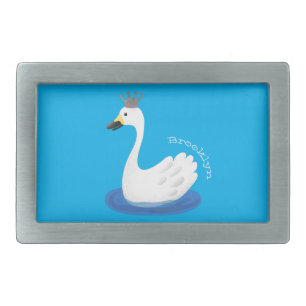 Cute white swan with crown cartoon belt buckle