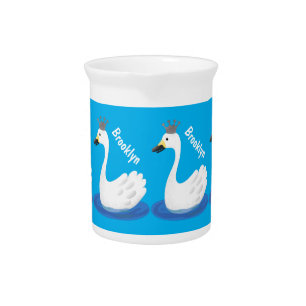 Cute white swan with crown cartoon beverage pitcher