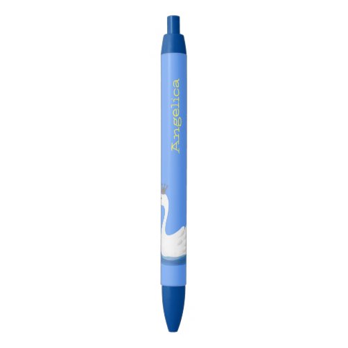 Cute white swan with crown cartoon black ink pen