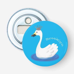 Cute white swan with crown cartoon bottle opener