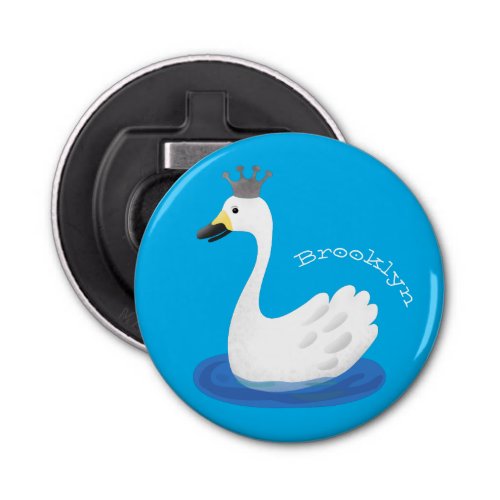 Cute white swan with crown cartoon bottle opener