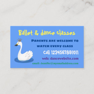 Cute white swan with crown cartoon business card