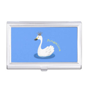 Cute white swan with crown cartoon business card case