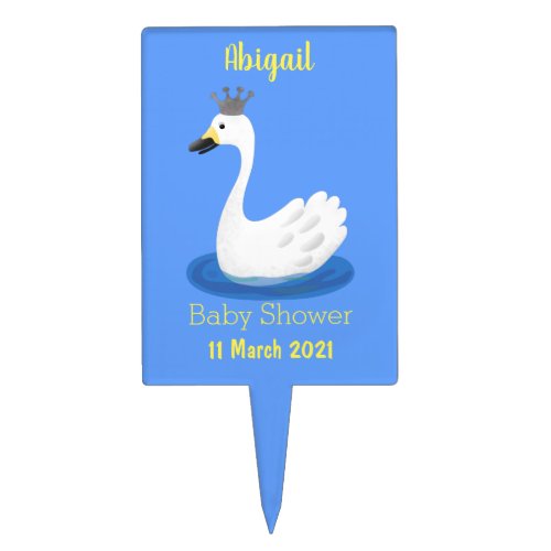 Cute white swan with crown cartoon cake topper