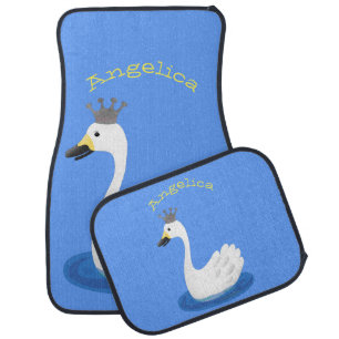 Cute white swan with crown cartoon car floor mat