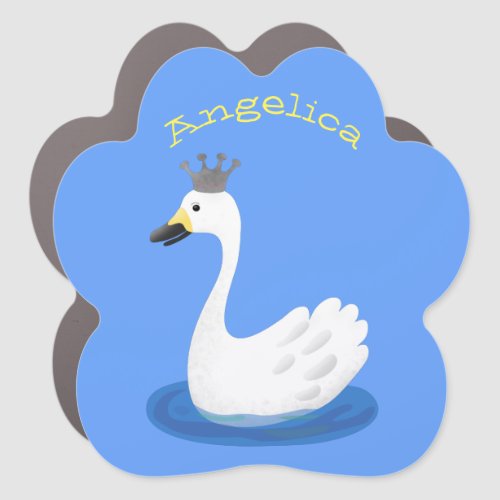 Cute white swan with crown cartoon car magnet