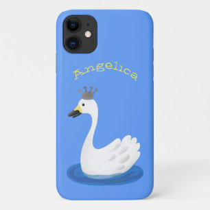 Cute white swan with crown cartoon iPhone 11 case