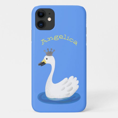 Cute white swan with crown cartoon iPhone 11 case