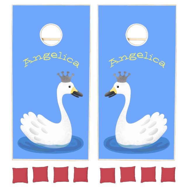 Cute white swan with crown cartoon cornhole set (Set)