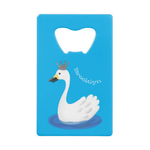 Cute white swan with crown cartoon credit card bottle opener