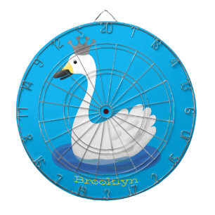 Cute white swan with crown cartoon dart board