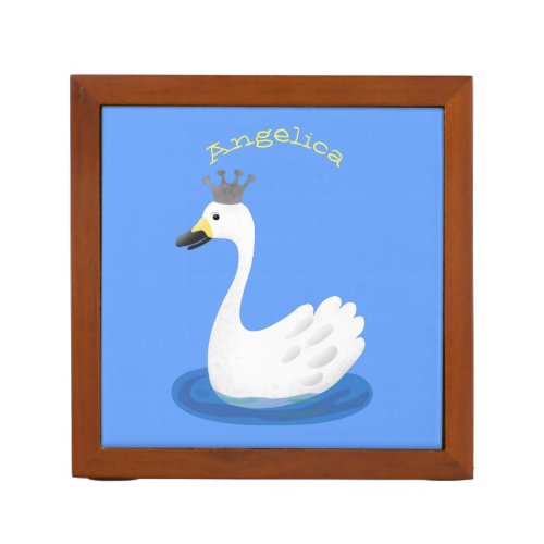 Cute white swan with crown cartoon desk organizer