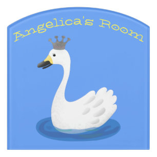 Cute white swan with crown cartoon door sign