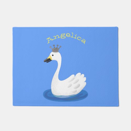 Cute white swan with crown cartoon doormat