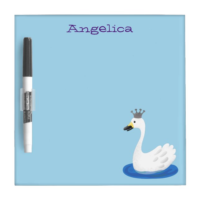 Cute white swan with crown cartoon dry erase board (Front)